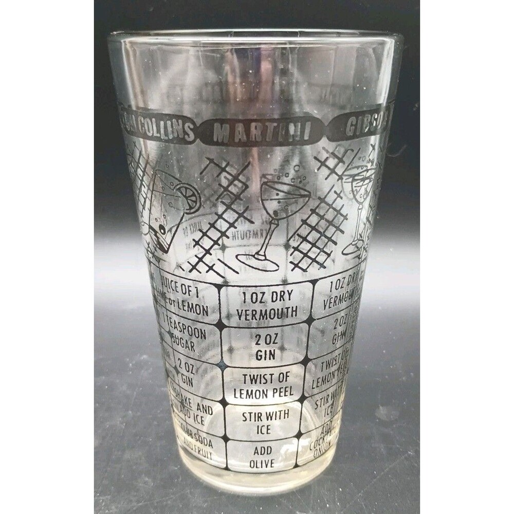 1950s Cocktail Recipe Drink Shaker Mixing Glass VTG MCM Federal Glass Barware